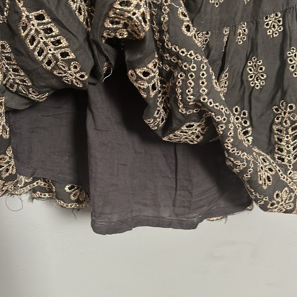 Ruby Yaya Grey Gold Eyelet Stitch Cold Sleeveless Layered Mini Dress size S - Picture 9 of 14